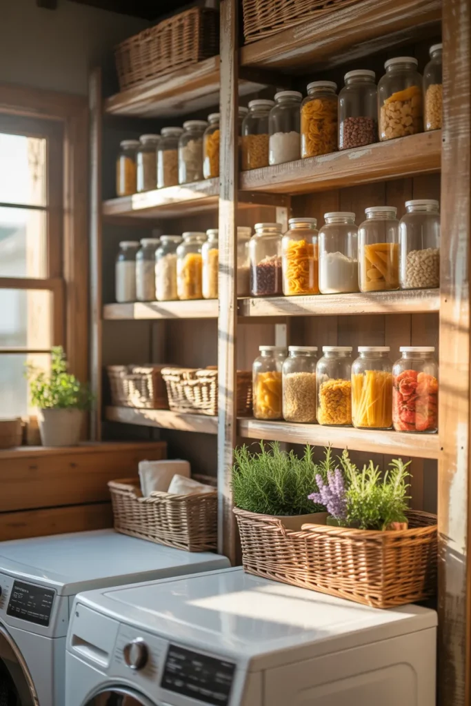 1. Farmhouse-Style Open Shelving for Pantry Essentials