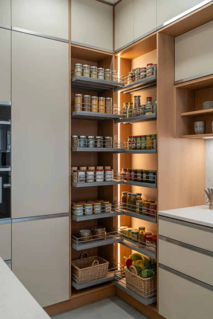 10. Built-In Pantry with Slide-Out Shelves
