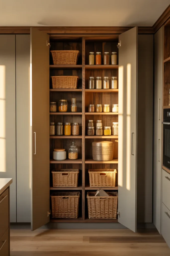 10. Hidden Farmhouse Pantry Behind Cabinet Doors