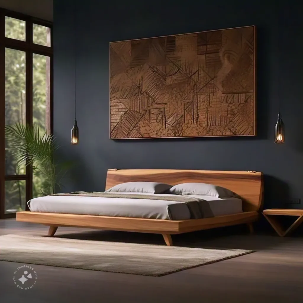 10. Rustic Wooden Bed with Modern Touches
