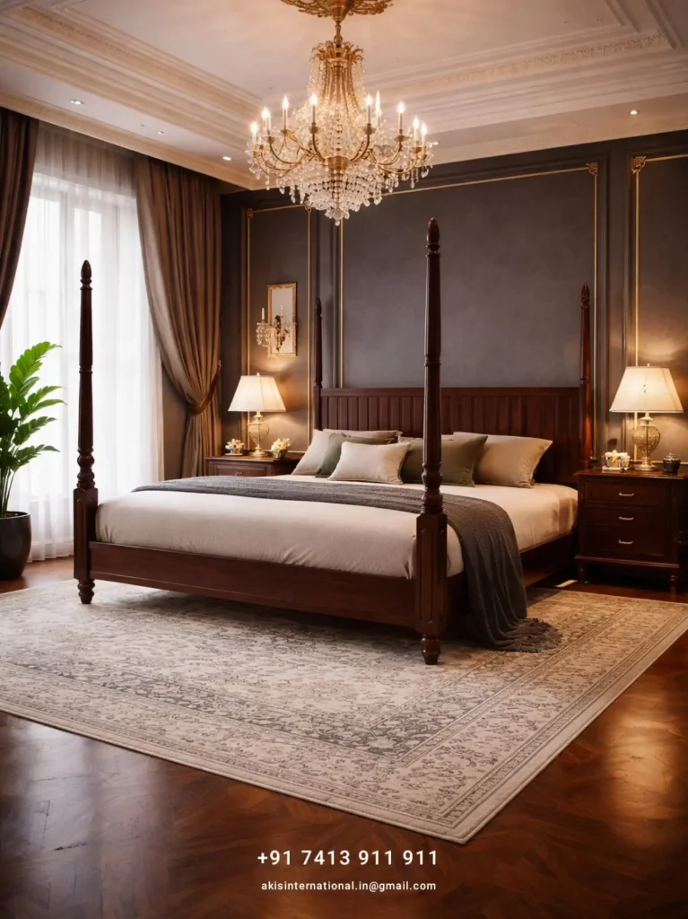 14. Wooden Bed with Carved Details