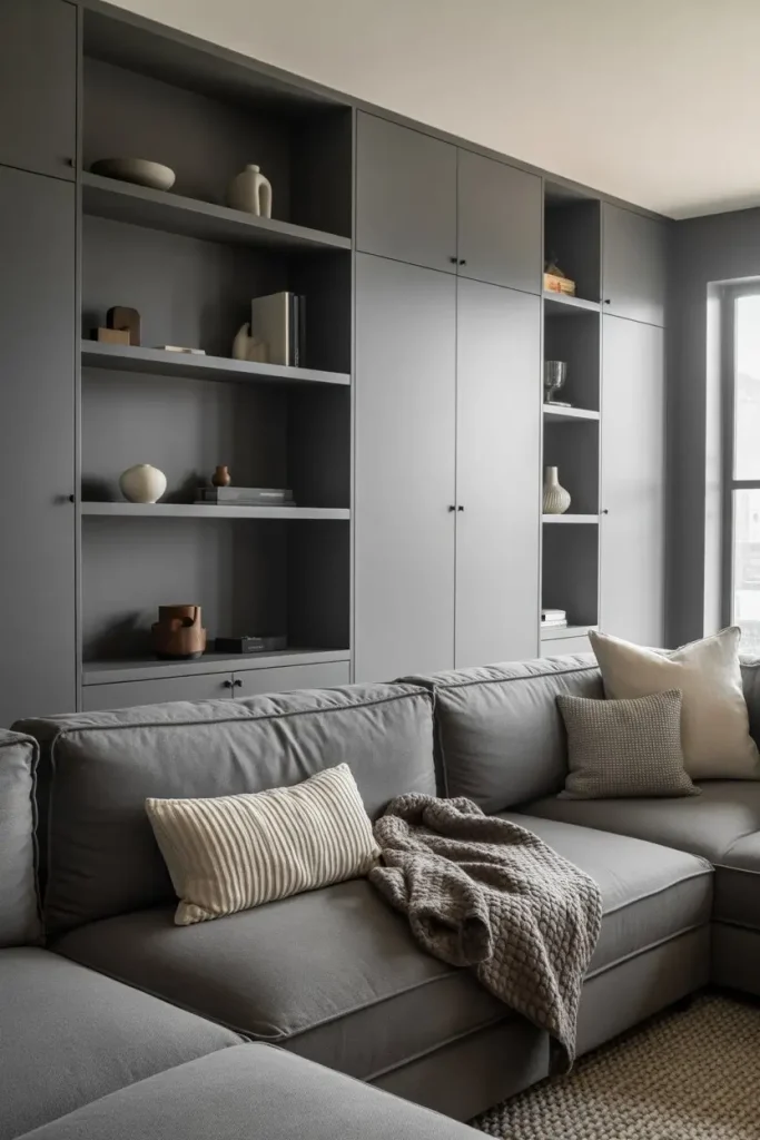 15. Storage That Blends Seamlessly With Gray