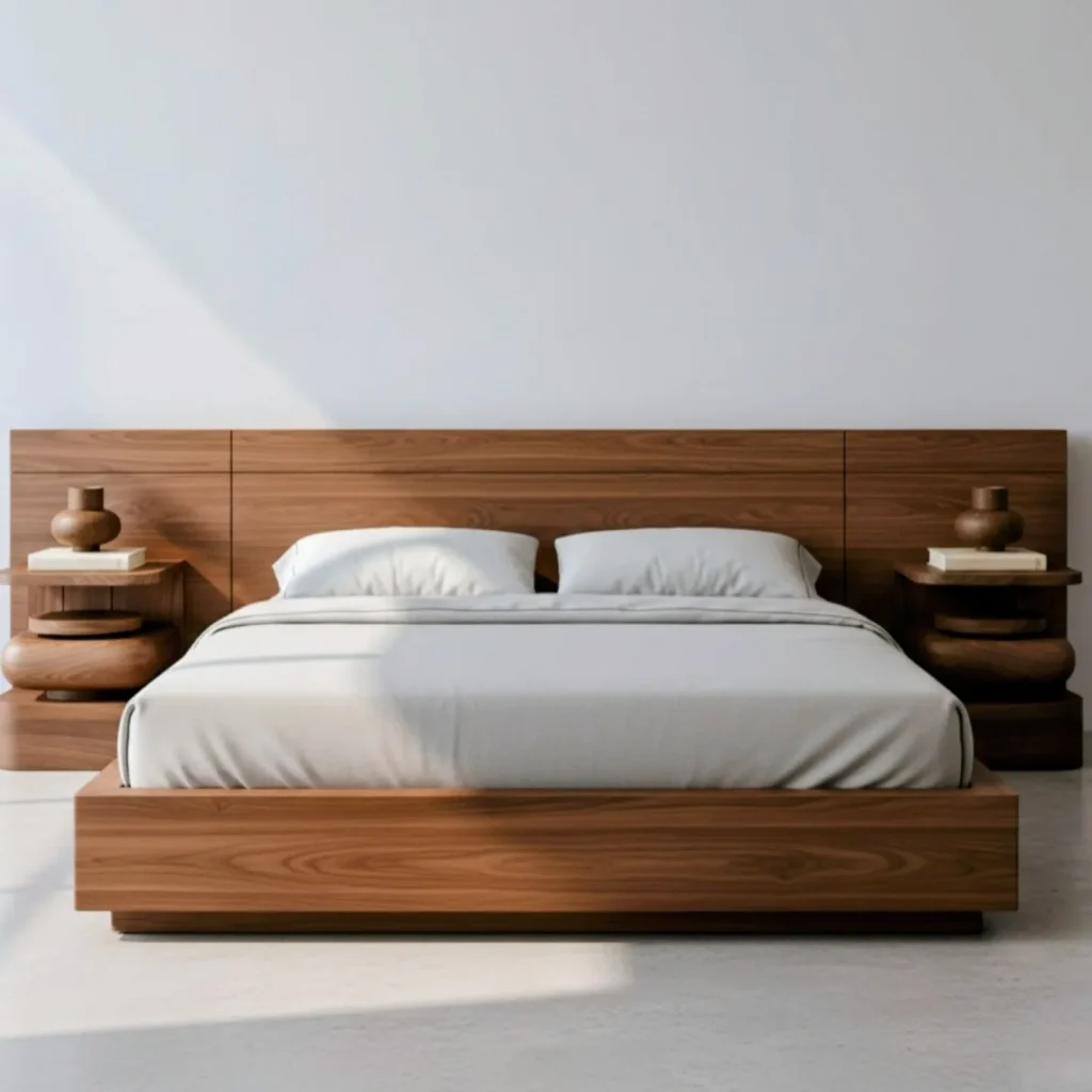 17. Wooden Bed with Headboard Storage