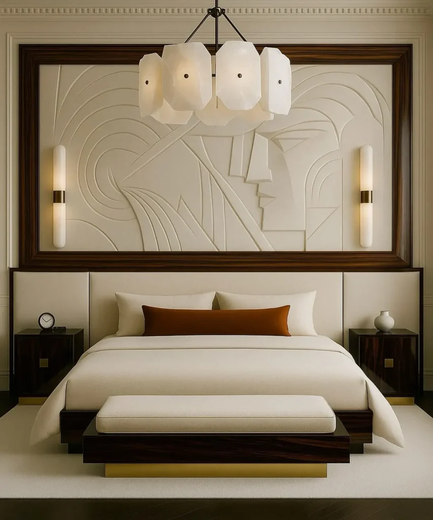 19. Wooden Bed with Statement Headboard