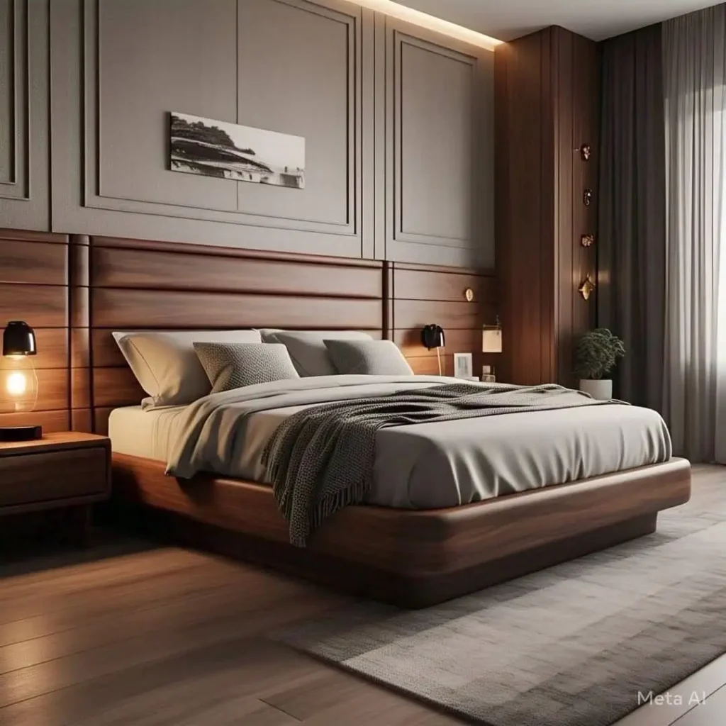 2. Low-Profile Wooden Bed for a Modern Feel