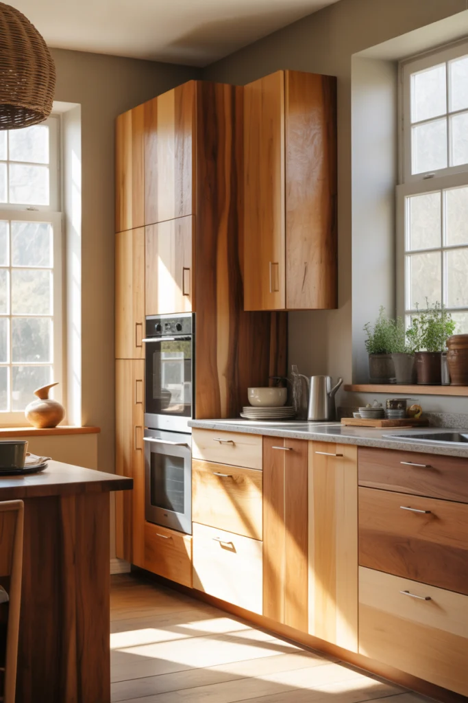 2. Natural Wood Cabinets That Add Instant Warmth