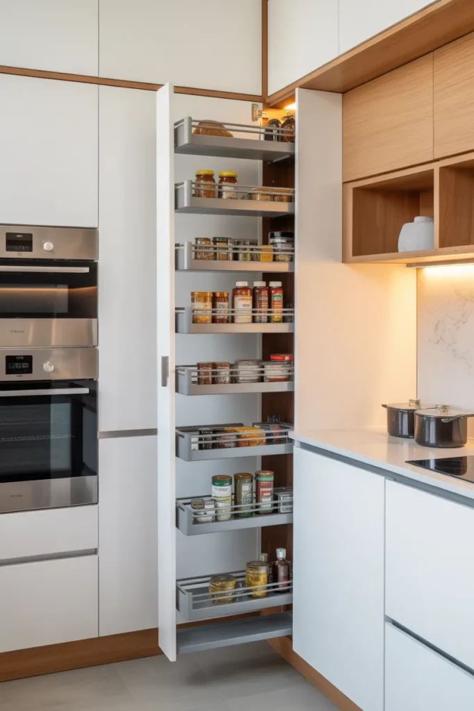 2. Pull-Out Pantry Shelves That Use Narrow Gaps