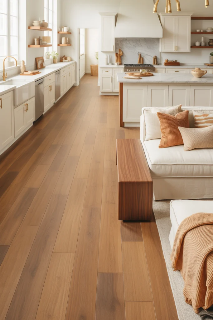 4. Consistent Flooring for a Bigger Feel