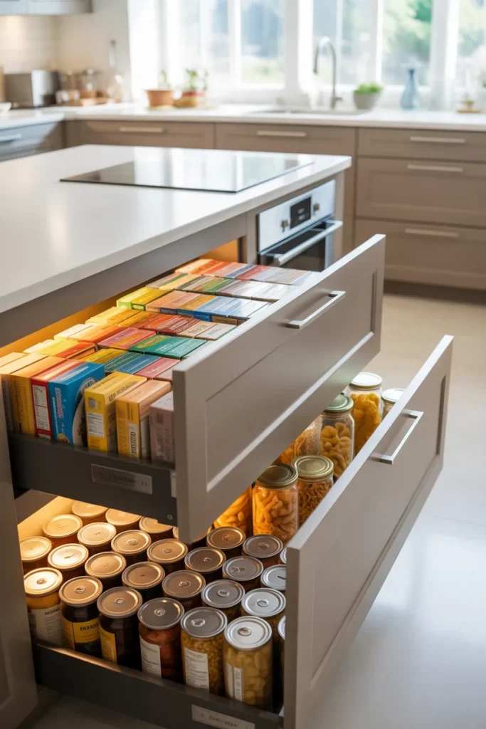 4. Food Pantry Drawers Inside Kitchen Cabinets