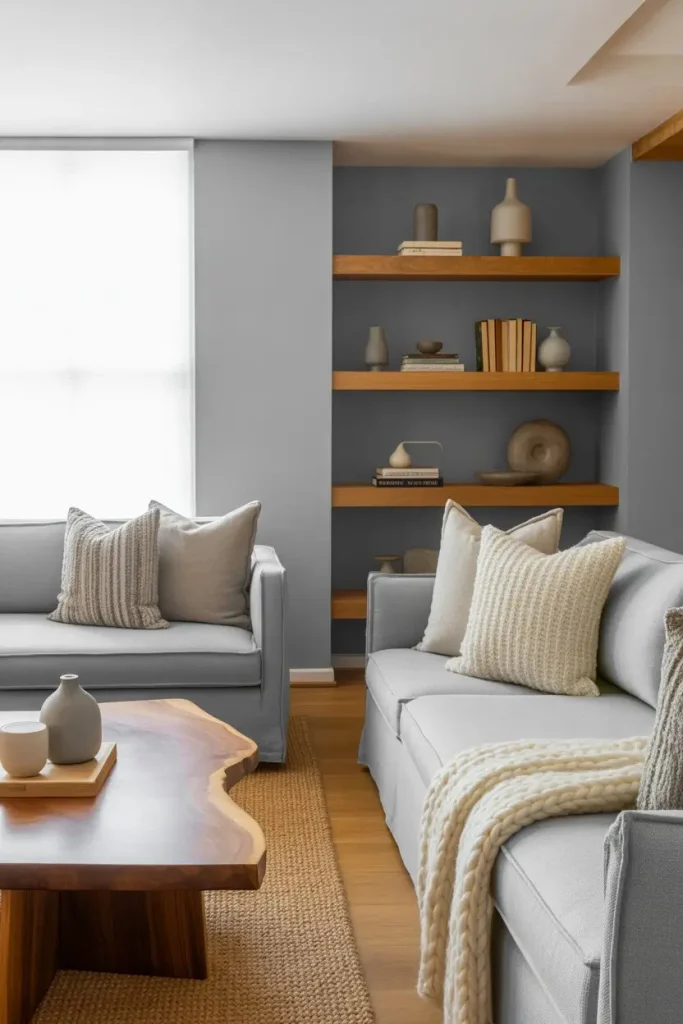 4. Natural Wood That Brings Life to Gray Spaces