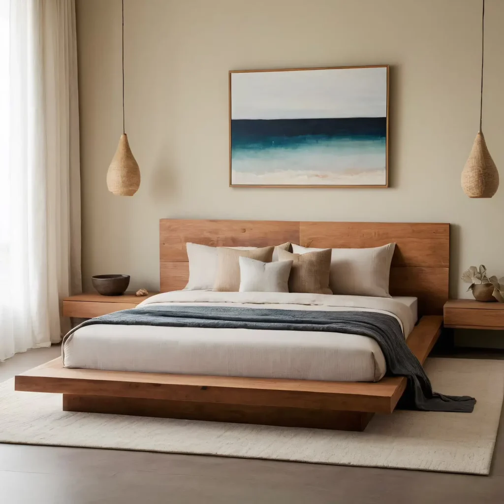 4. Wooden Bed with Upholstered Headboard