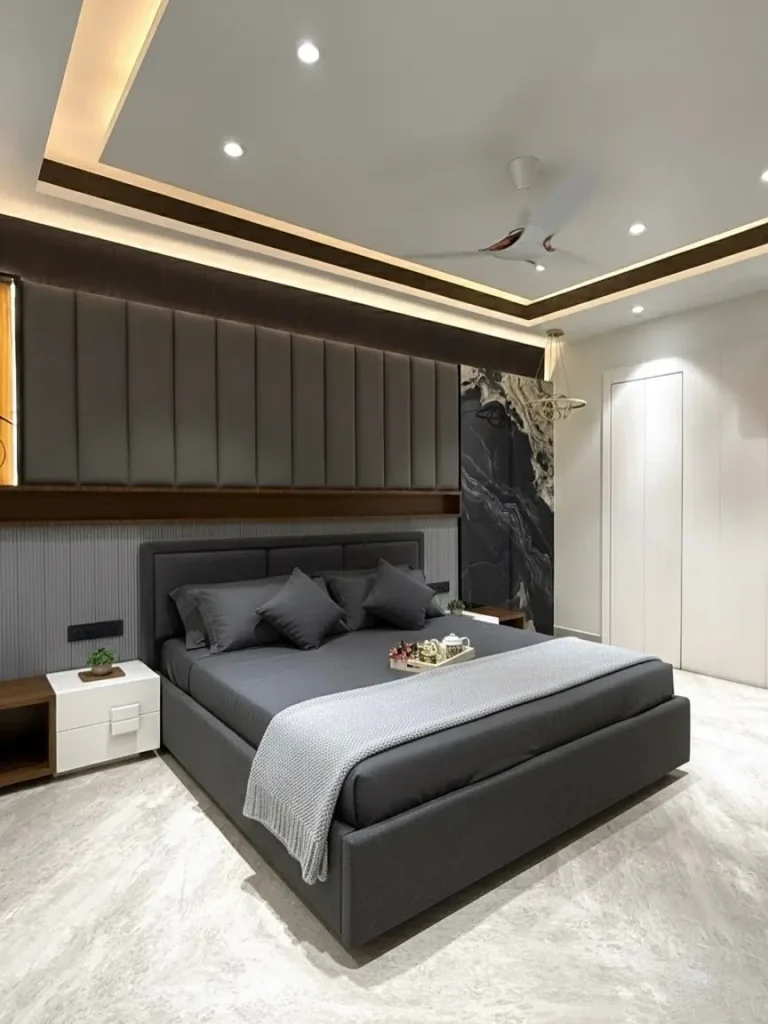 5. Grey Bedrooms with Warm Wood Accents