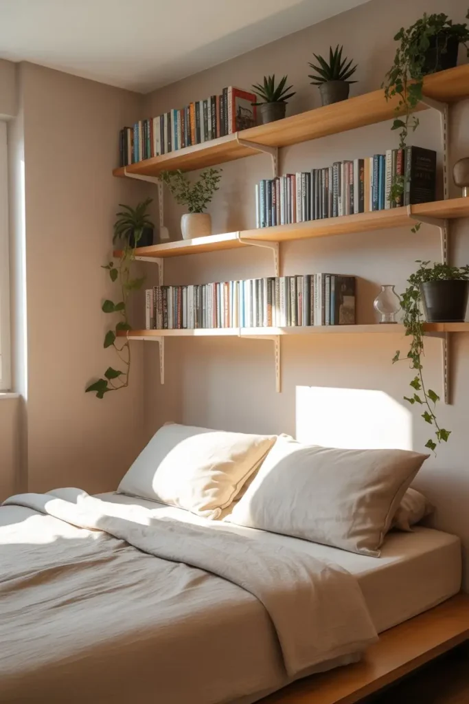 8. Floating Shelves That Save Floor Space
