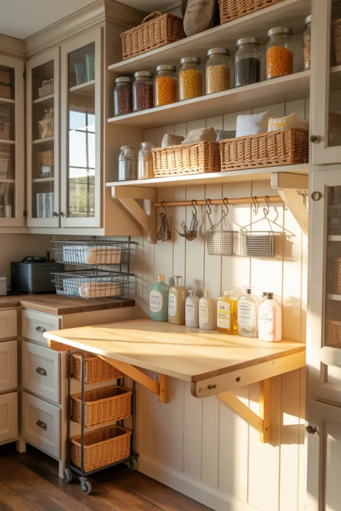 9. Fold-Down Table With Pantry Shelves Above