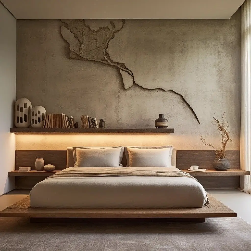 9. Wooden Bed with Slatted Headboard