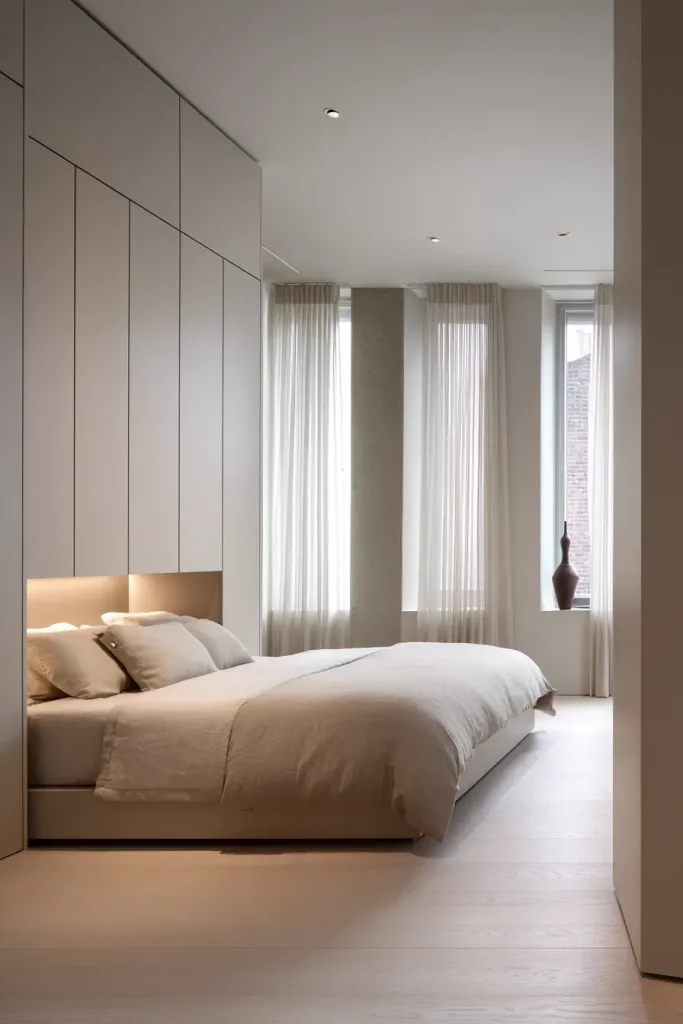 Bedroom Layout with Built-In Storage Walls