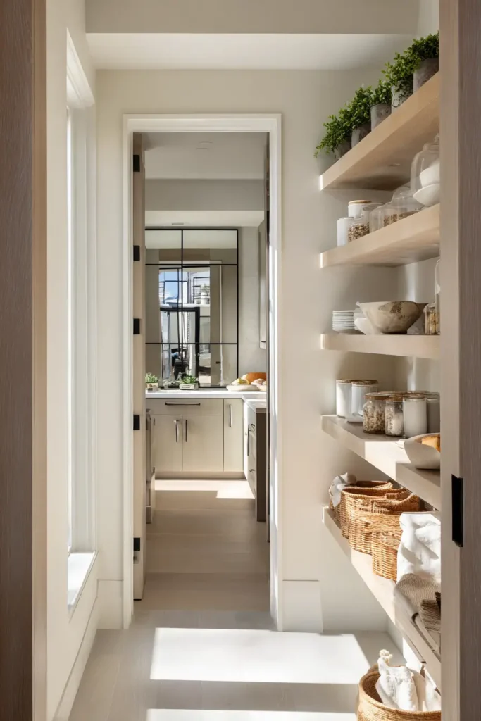 Compact Walk-In Pantries with Mirrors