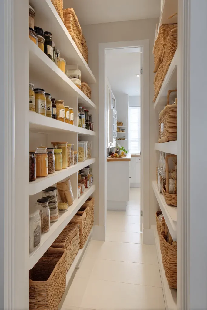 Narrow Walk-In Pantries with Shallow Shelves