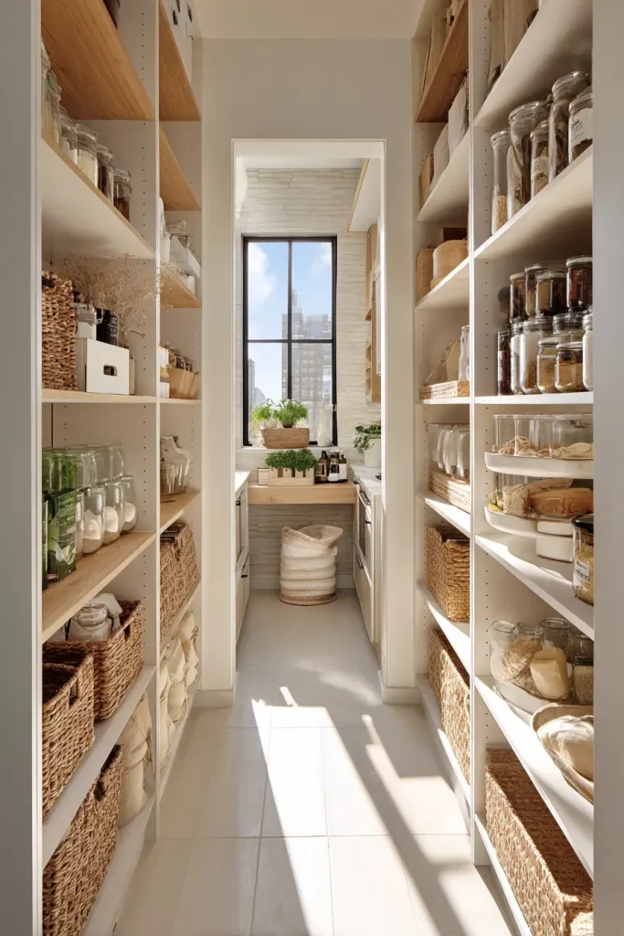 Narrow Walk-In Pantries with U-Shaped Layouts
