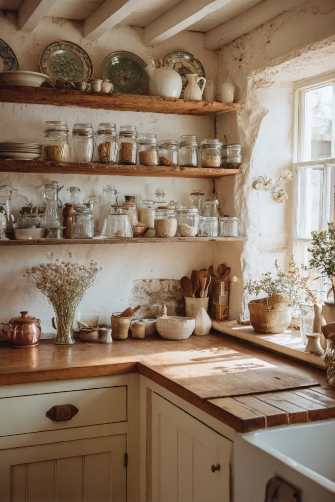 Open Shelving with Vintage Dish Displays