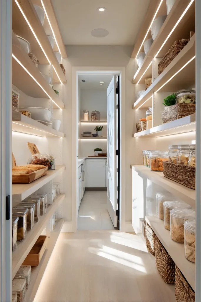 Slim Pantry Aisles with Motion Lighting