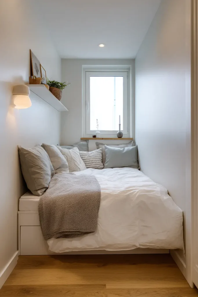Small Bedroom Layout with Wall-Hugging Bed