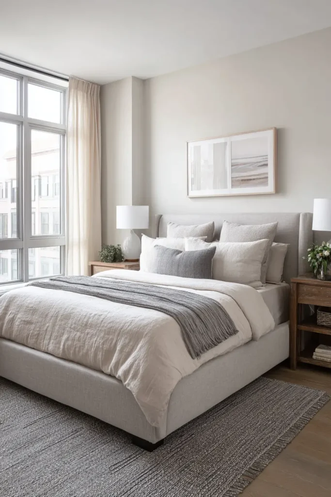 Square Bedroom Layout with Soft Symmetry