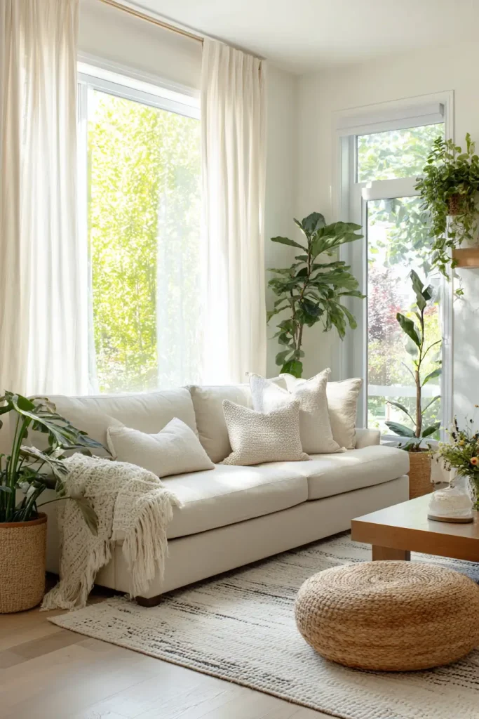 1. Warm White for a Soft, Timeless Living Room