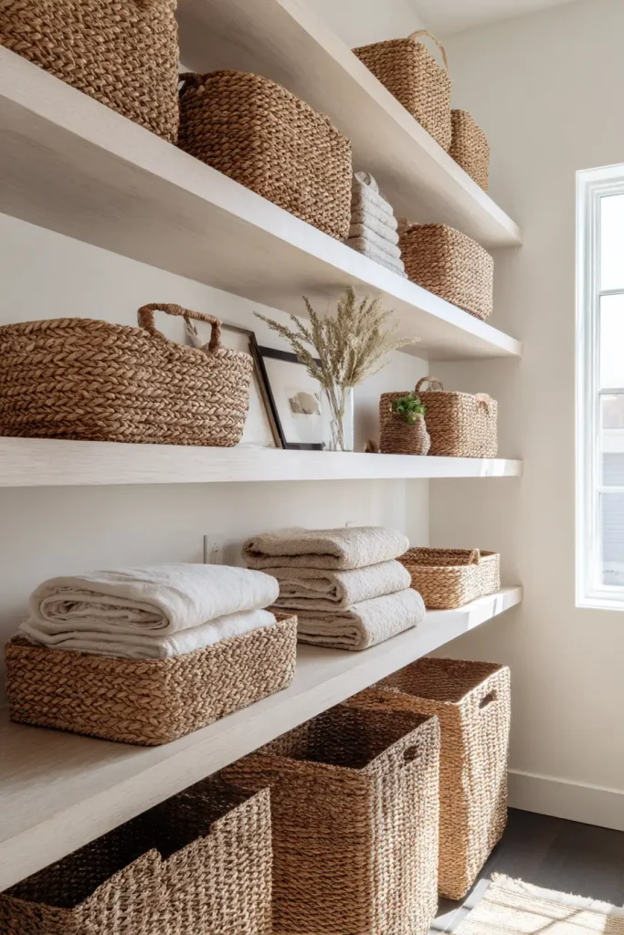 10. Shelves with Decorative Baskets