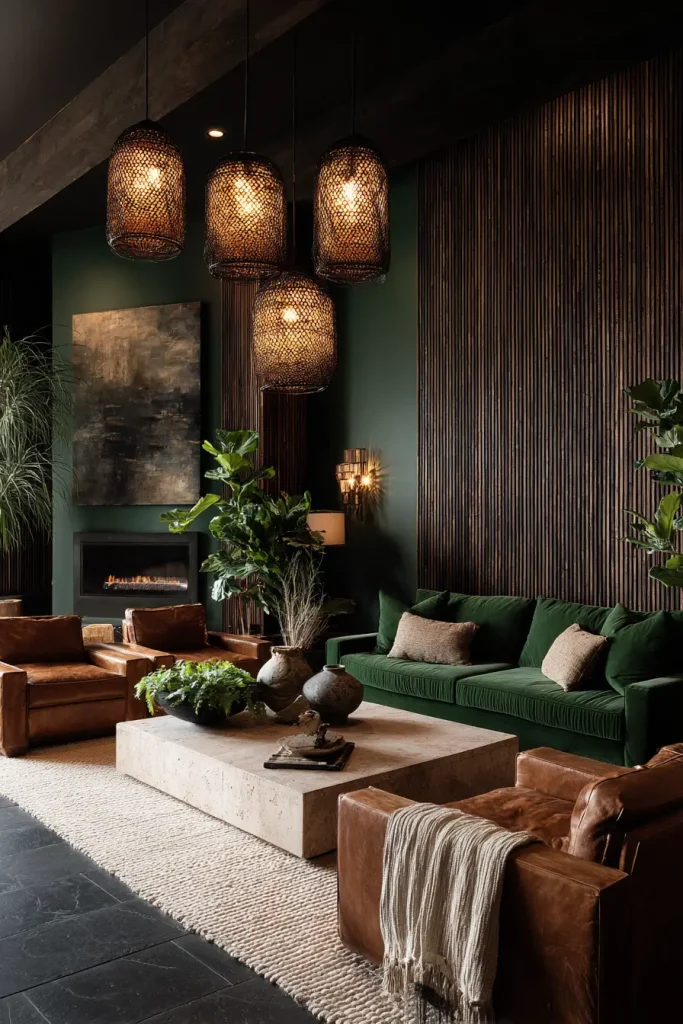 11. Woven Rattan Pendants with Amber Bulbs