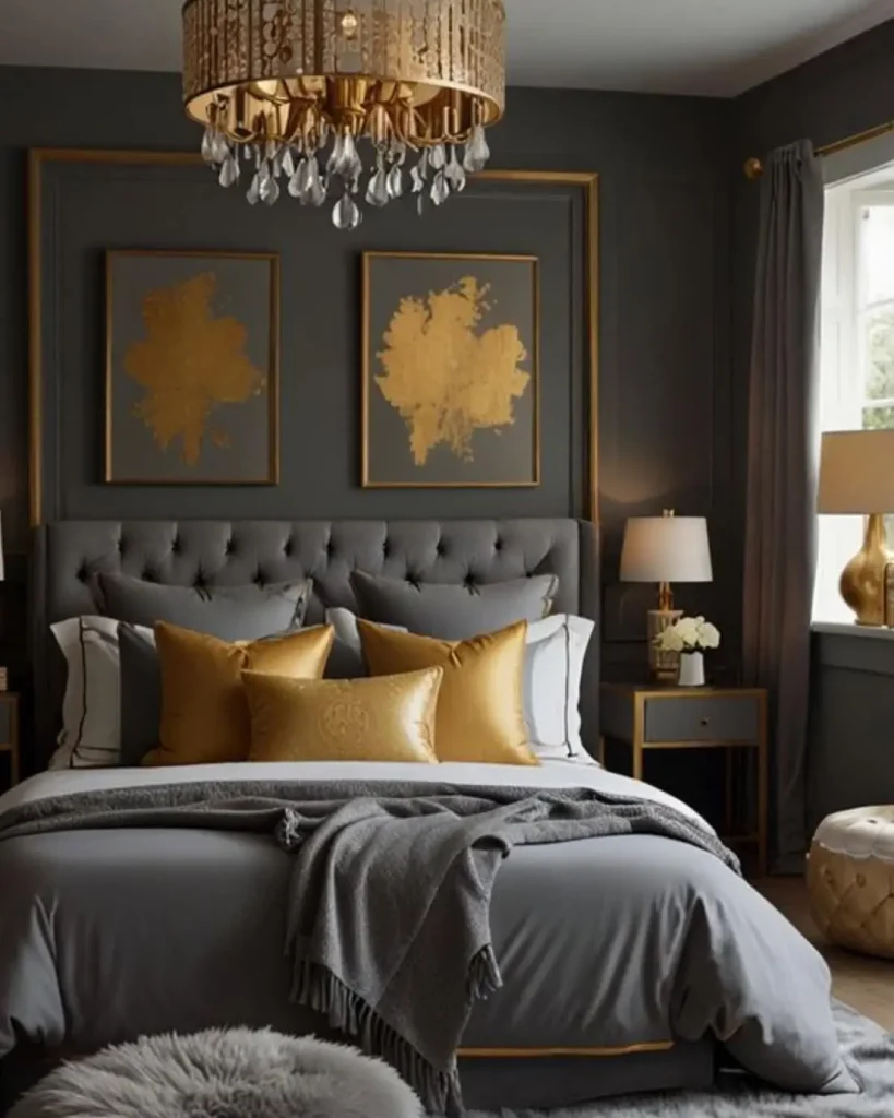 15. Luxury Gray Bedrooms with Metallic Touches