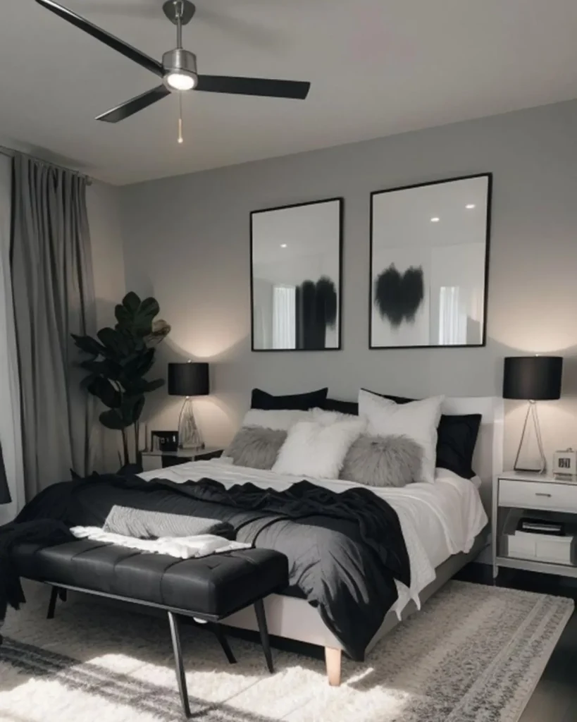 15. Monochrome Bedroom for Small Spaces