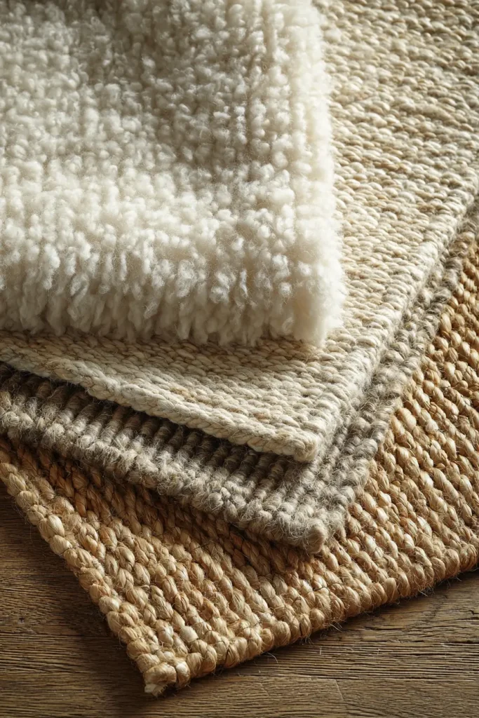 16. Layered Rugs (Jute Base + Wool Top)