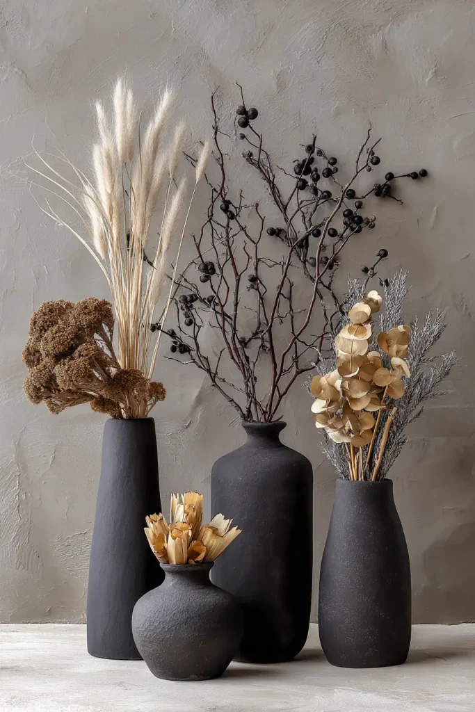 18. Black Ceramic Vases + Dried Botanicals