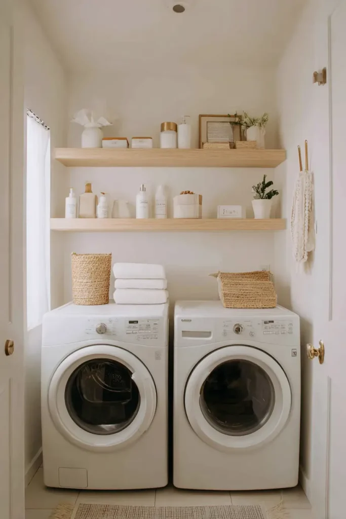 2. Floating Shelves Above the Washer and Dryer