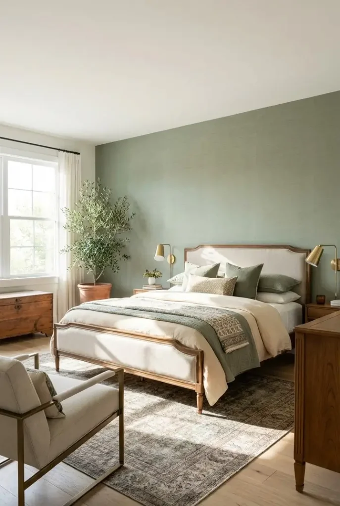 2. Full Sage Green Walls for a Cozy Retreat