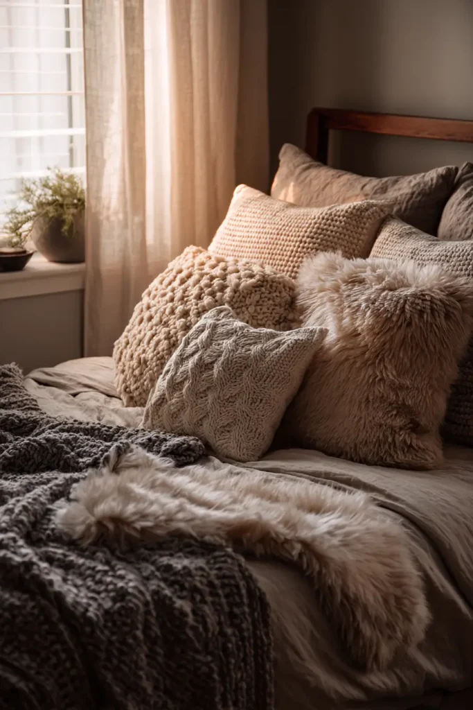 2. Layered Pillows and Throws for Cozy Style