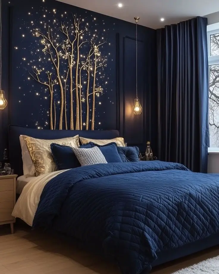 2. Midnight Blue Bedrooms for a Cozy Night Effect