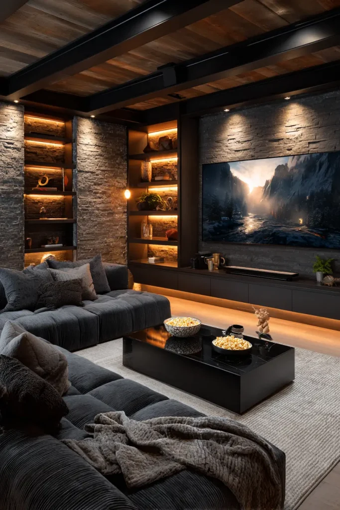 5. Basement Entertainment Room with Media Wall