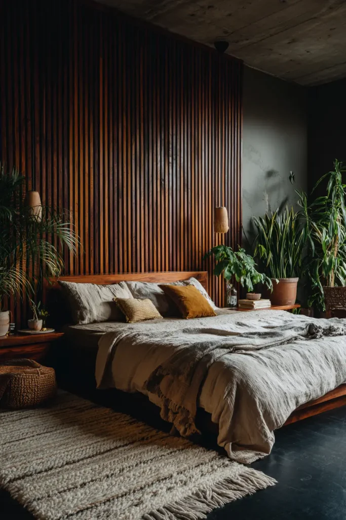 5. Fluted Wood Paneling in Stained Walnut