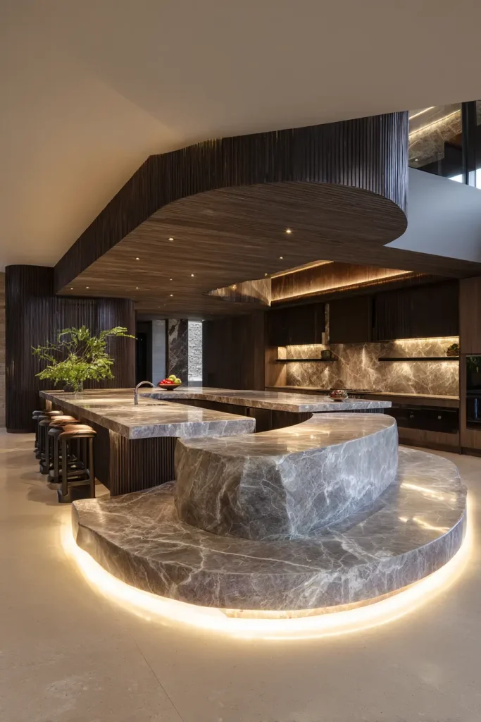 5. Statement Islands (Multi-Level & Sculptural)