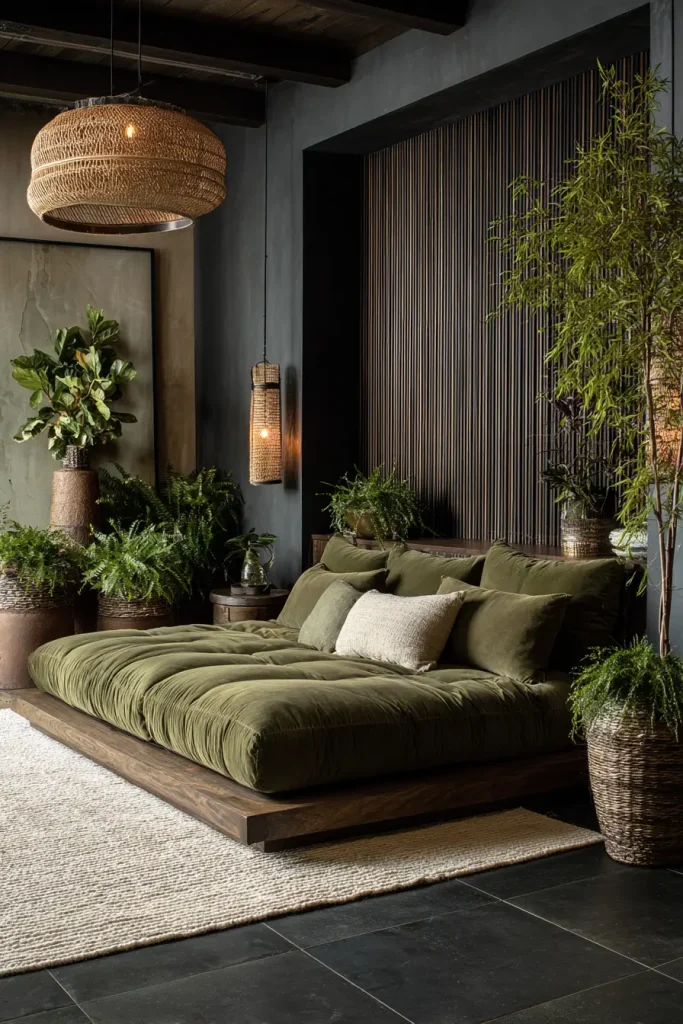 6. Low-Profile Sofa in Charcoal or Moss Green