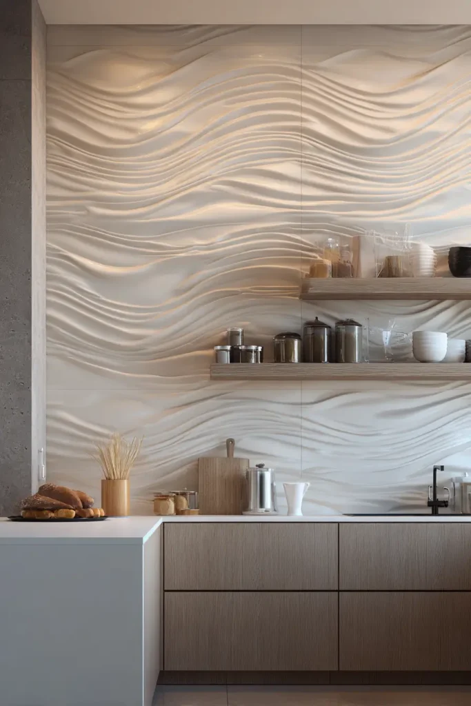 7. Textured 3D Wall Tiles for Subtle Movement