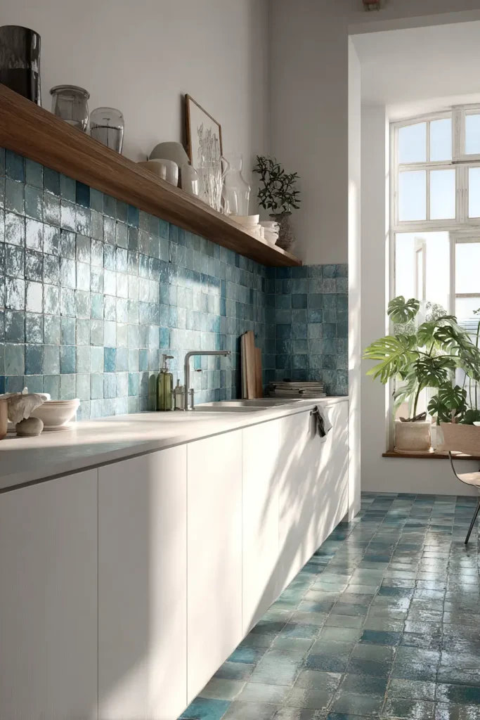 8. Choose a Blue Backsplash for Subtle Color