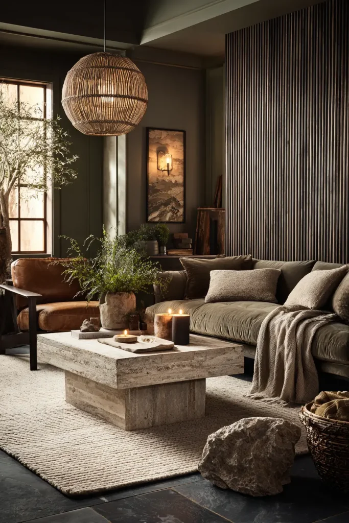 9. Stone Coffee Table (Travertine or Marble)