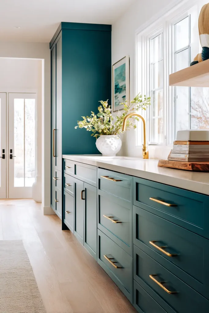 9. Try Teal Cabinets If You Want More Personality