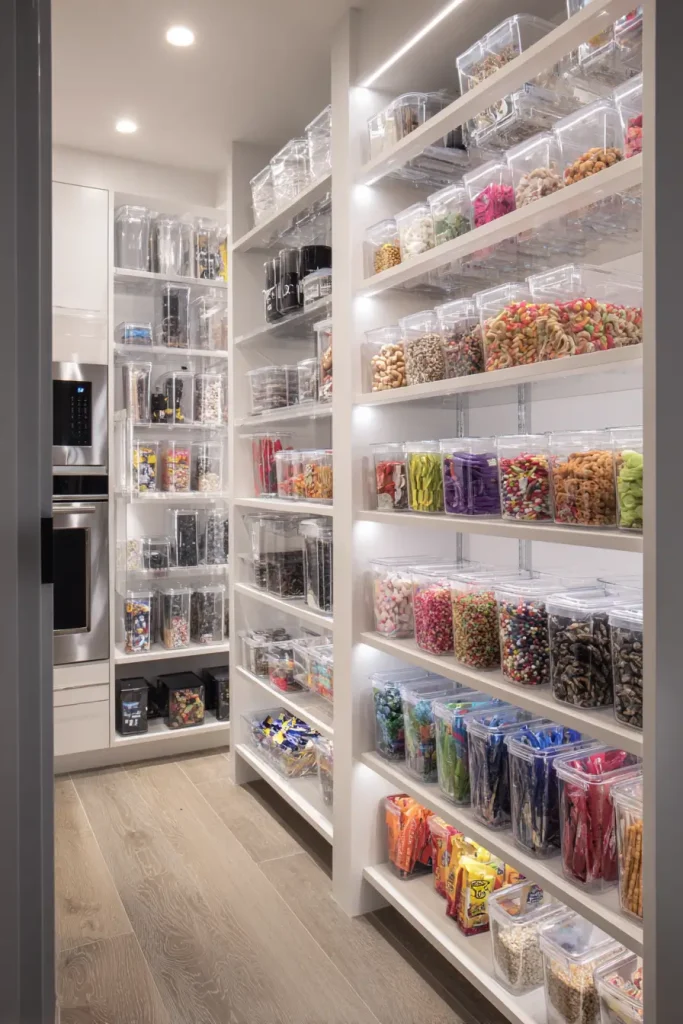 9. Use Stackable Bins to Double Shelf Space