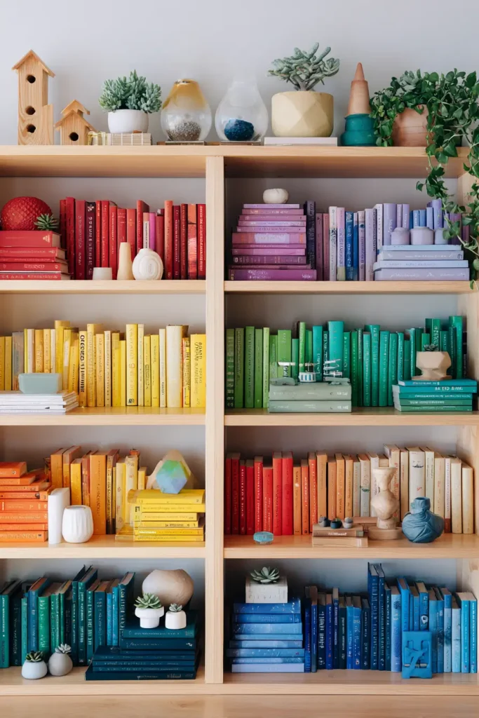 H2: Organize Books by Color, Size, or Theme (650 words)