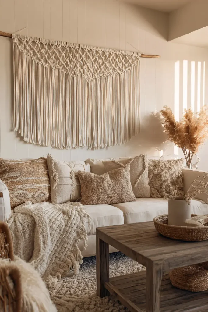 1. A Large Macrame Wall Hanging as Your Main Piece