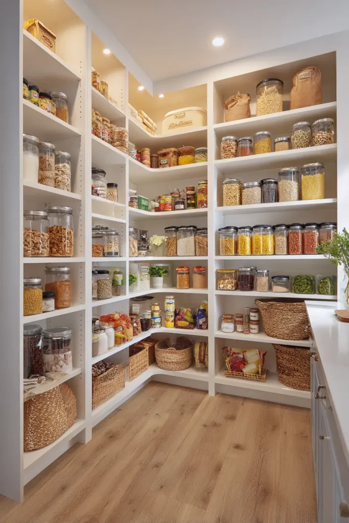 1. Turn the Corner Into a Walk-In Pantry That Maximizes Storage
